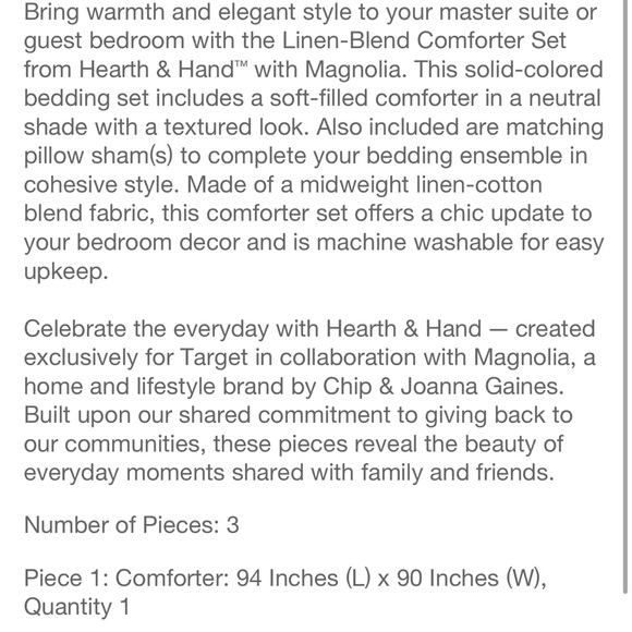 HEARTH&HAND Full/queen linen blend comforter and set of shams Jet gray - Picture 5 of 6